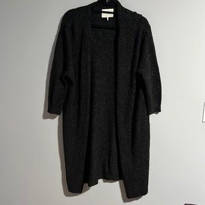 Oak and Fort Long Open Front Wool Blend Cardigan